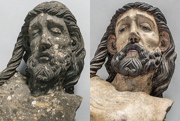 Die Christusfigur vor und nach der Restaurierung