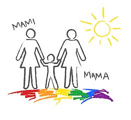 Skizze zwei Mamas mit Kind